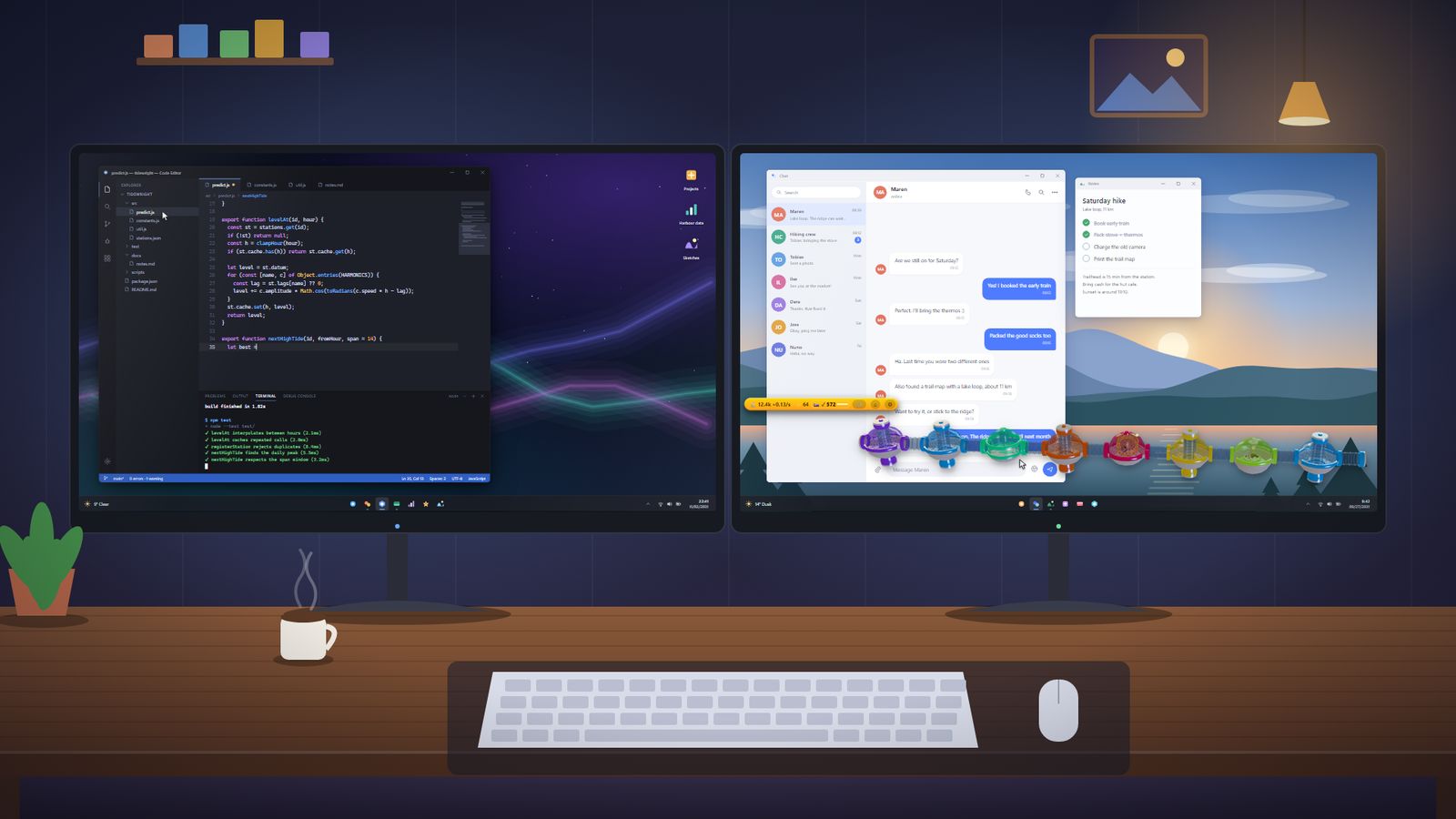 A wide hamster colony stretched across two monitors